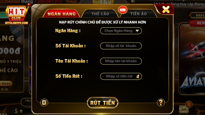 Hướng dẫn rút tiền Hitclub điền thông tin